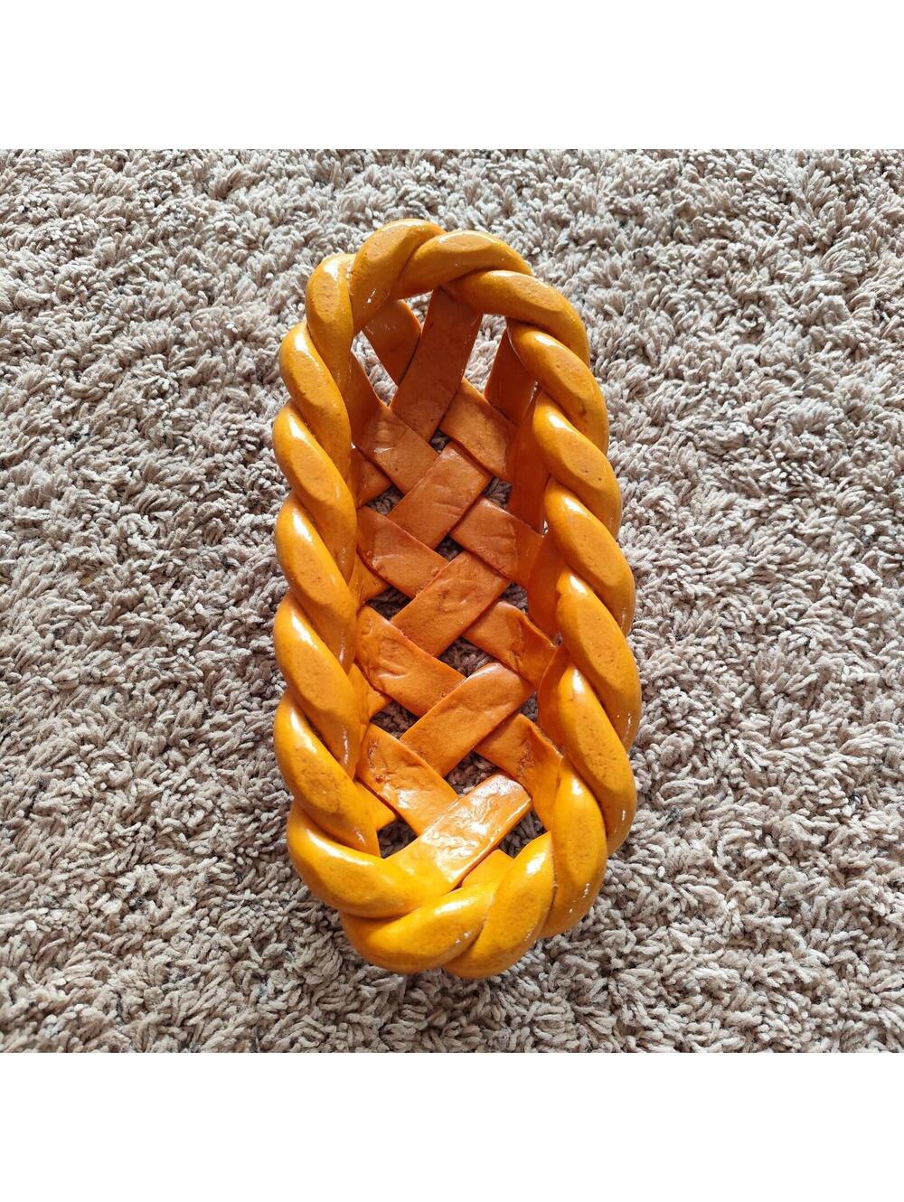 VTG Handmade Woven Braided Real Bread Dough Bread Basket Farmhouse Decor